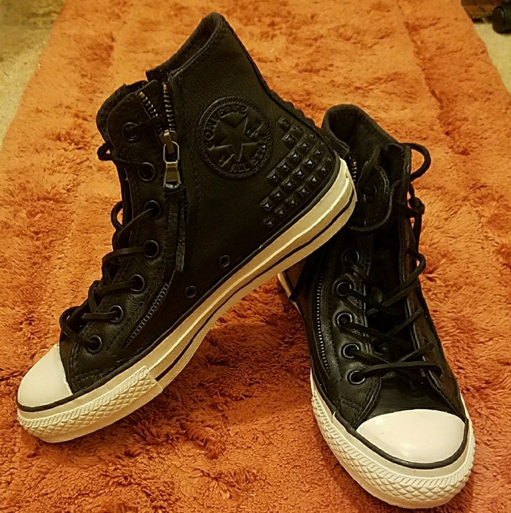 John Varvatos X Leather Double Zip Hi Top Chucks